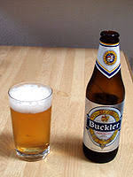 a bottle of Buckler beer.
